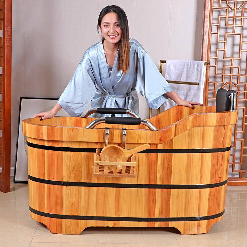 杉HUM泡澡木桶浴加澡厚扶手款木成人儿童桶冬季泡澡洗桶厂家