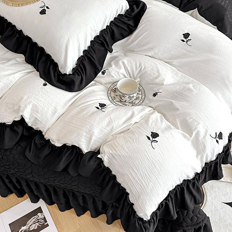 025新款SMN赫本风泡棉夏双被床2盖泡款四件套层纱棉麻水洗棉被套