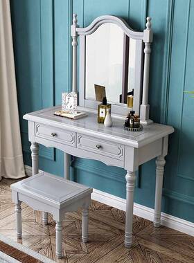 美式实木梳妆白色现代BMP化妆台简约室化妆台小户柜型卧桌子收纳