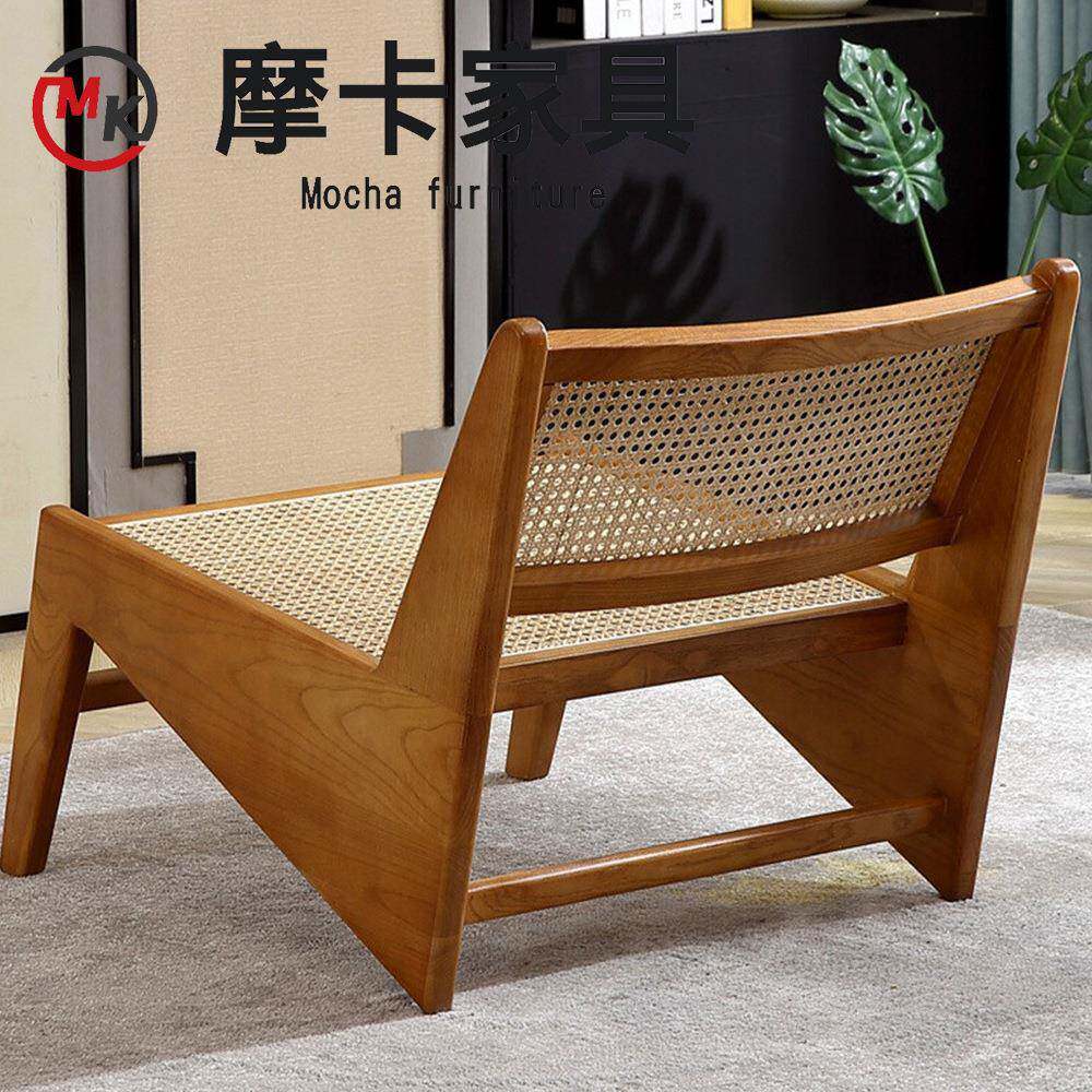 中古实木藤编椅简约寂诧风昌加尔无品牌/迪椅台子阳休闲复古单人