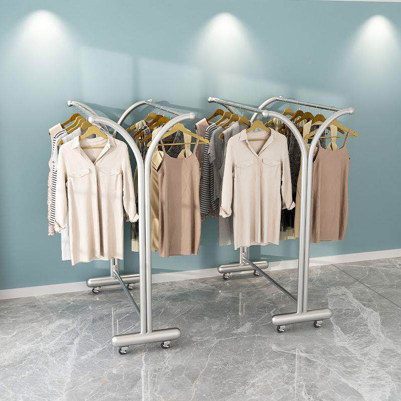 服装店双排中岛挂衣架双杆货架GOV可落拆地卸晾架晒衣架