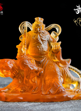 古法琉璃赵公明财神骑虎像武y财神神像汽车摆件家居前台开业礼物