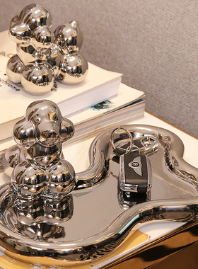 奶白气球狗托盘摆件玄关钥匙盘家用茶几梳妆台置Y物收纳盘装饰