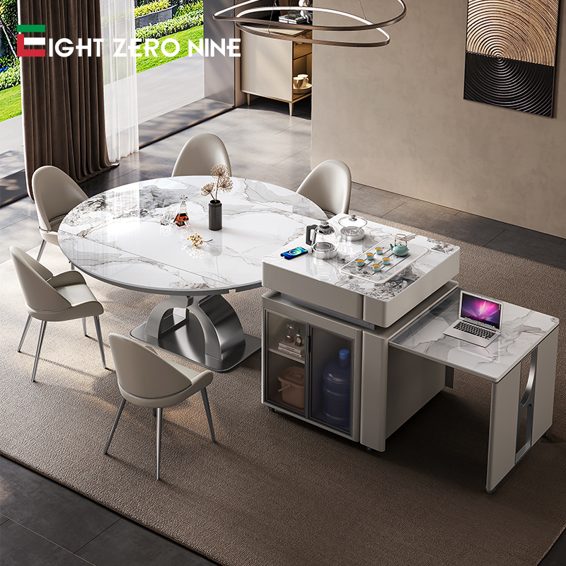 岩板岛台餐桌一体家用伸缩餐桌两用带M电磁炉多功能高端餐桌