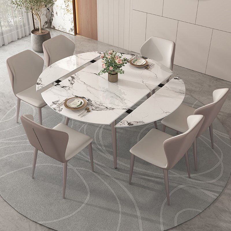 意式轻奢墨兰紫岩板餐桌后u现代大小户型家用现代简约可伸缩餐桌