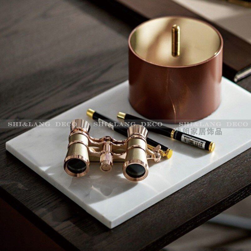 现代样板房客厅创意望眼镜摆件售楼F处茶几托盘收纳储物罐软装饰