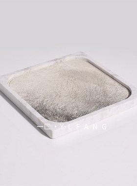 一匚轻奢马毛渐变大理石托盘样板间售楼处酒店V衣帽间首饰摆件