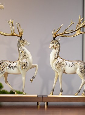 白鹿献瑞非遗大漆铜摆件新家居客厅玄关公司装饰品结婚Y乔迁送礼