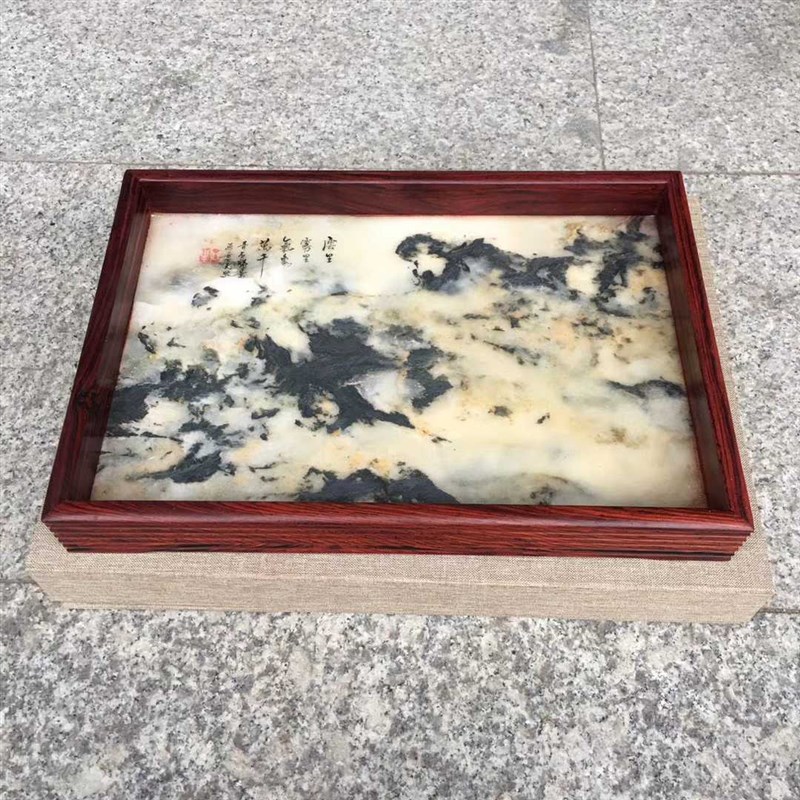红酸枝镶大理石云石n托盘都承盘 榫卯结构红木茶托盘茶盘承文盘