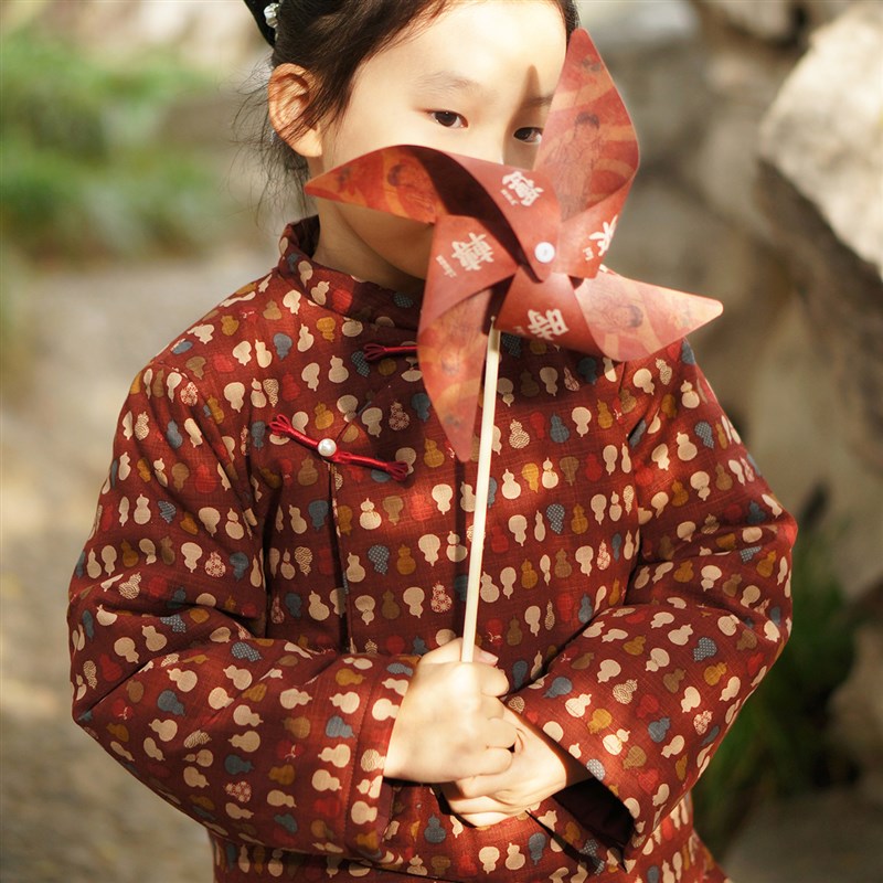 毛小姐 冬季儿童拜年服棉衣汉服 吉祥葫芦图案 国风节庆舒适改良