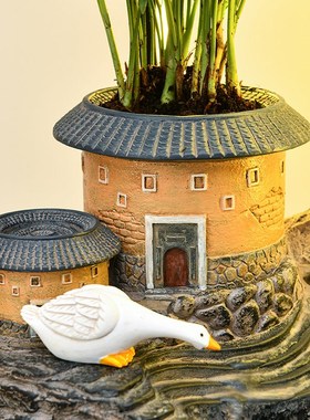 假山流水喷泉土楼摆o件招财水车循环水景客厅办公室茶桌礼品装饰