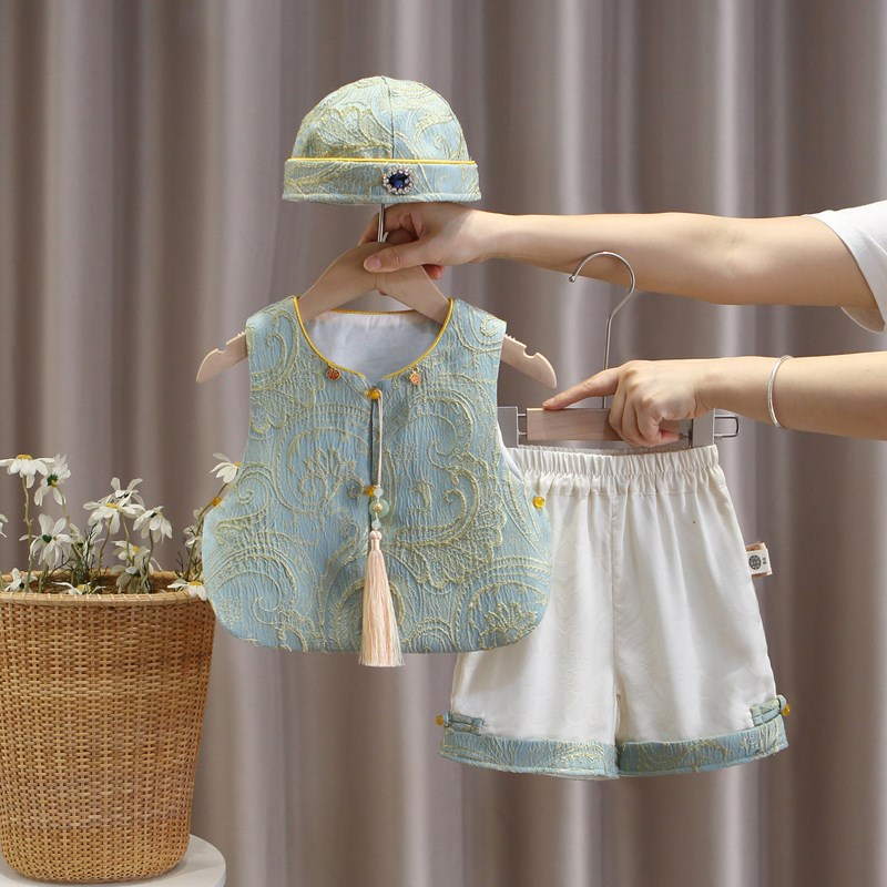 宝宝周岁礼服男童汉服中式国风唐装婴儿满月背心衣服婴儿服抓周服