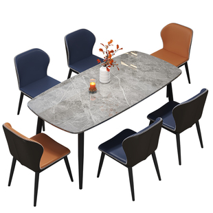 岩板餐桌小户型家用o意式极简长方形将军岩板餐桌椅组合经济型长