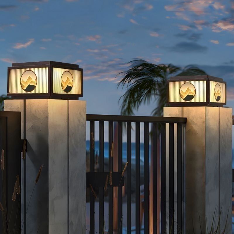 新中式柱头灯户外k庭院围墙大门柱子灯别墅防水接电款太阳能柱头