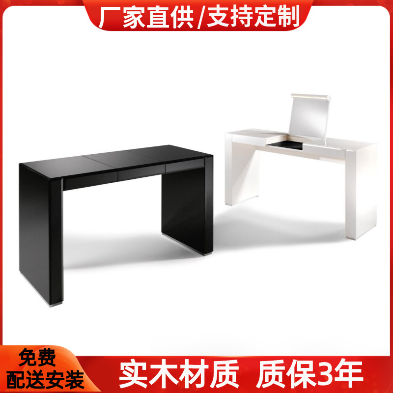 白色烤漆梳妆台桌意式翻盖镜子化妆台桌多功能P迷你书桌写字台定