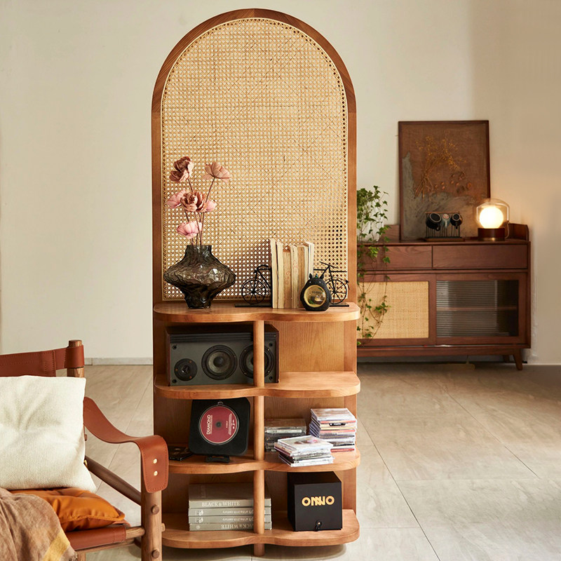 藤编屏风隔断玄关置物架客厅卧室可移动入户复Q古座屏书架展示柜