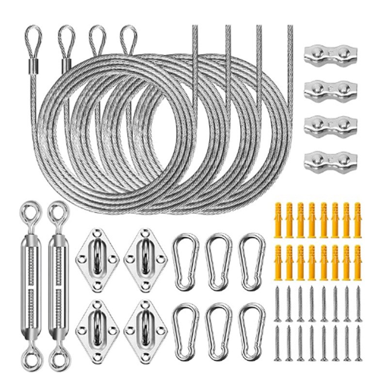 四角三角重型遮阳帘帆篷配件安装五金套件10mm花篮螺丝包塑钢丝绳