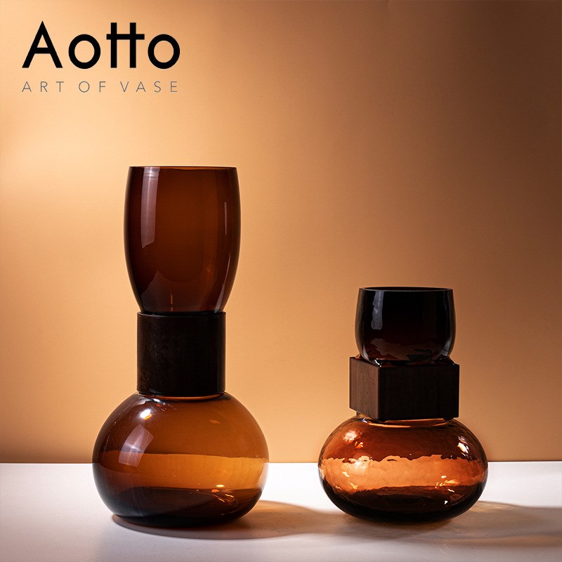 创意设计感轻奢玻璃花瓶样板间售楼处插干花水培餐桌茶几花器摆件