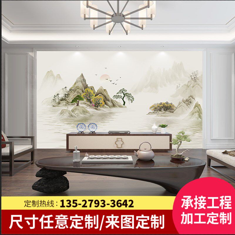定制刺绣背景硬包壁画定制卧室客厅酒店影视电视墙现.代简约墙布