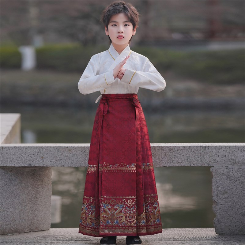 汉服男童春装马面裙儿童古装中国风套装幼儿园三月三中式国学服春