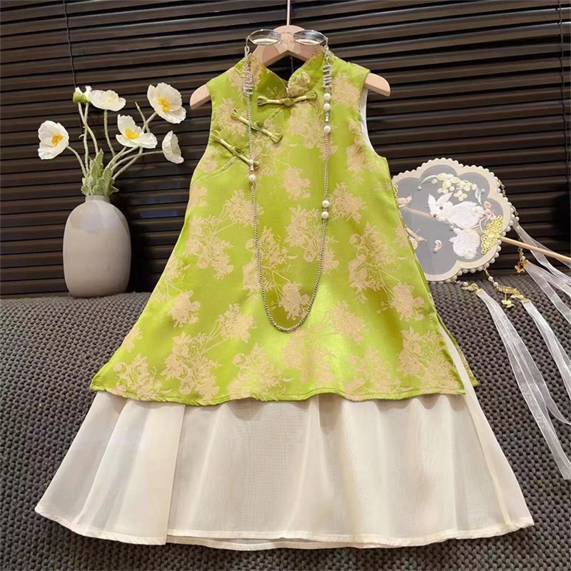 女童新中式连衣裙2024春装新款童装汉服宝宝碎花裙国风儿童旗袍裙