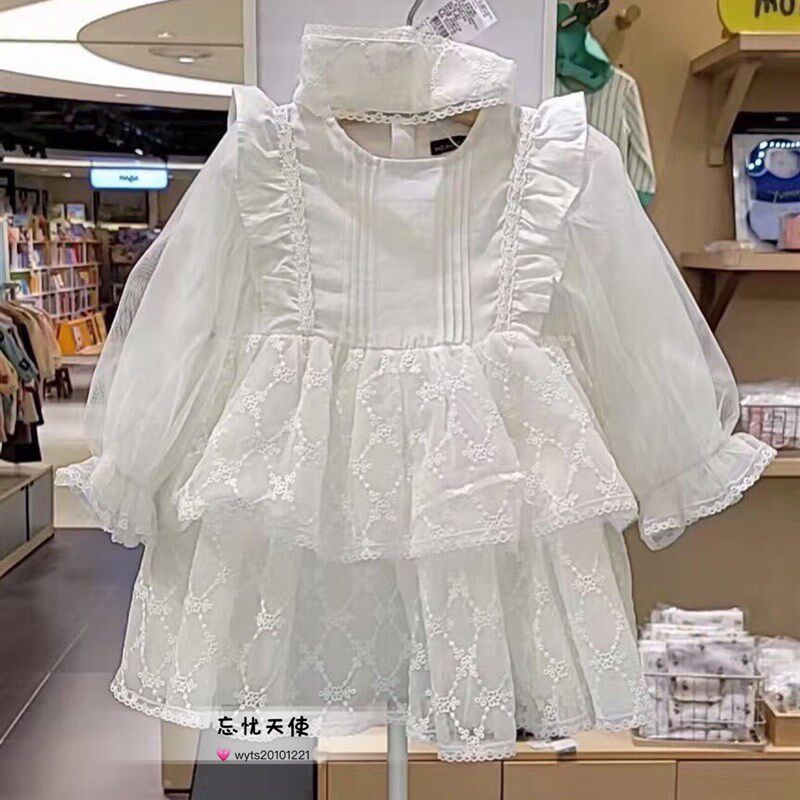 韩国童装 春新款女宝宝超仙白色网纱连衣裙 儿童生日礼服公主裙