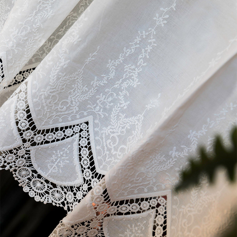 短窗帘小窗户韩式田园s半帘成品书架柜子防尘帘镂空刺绣布艺