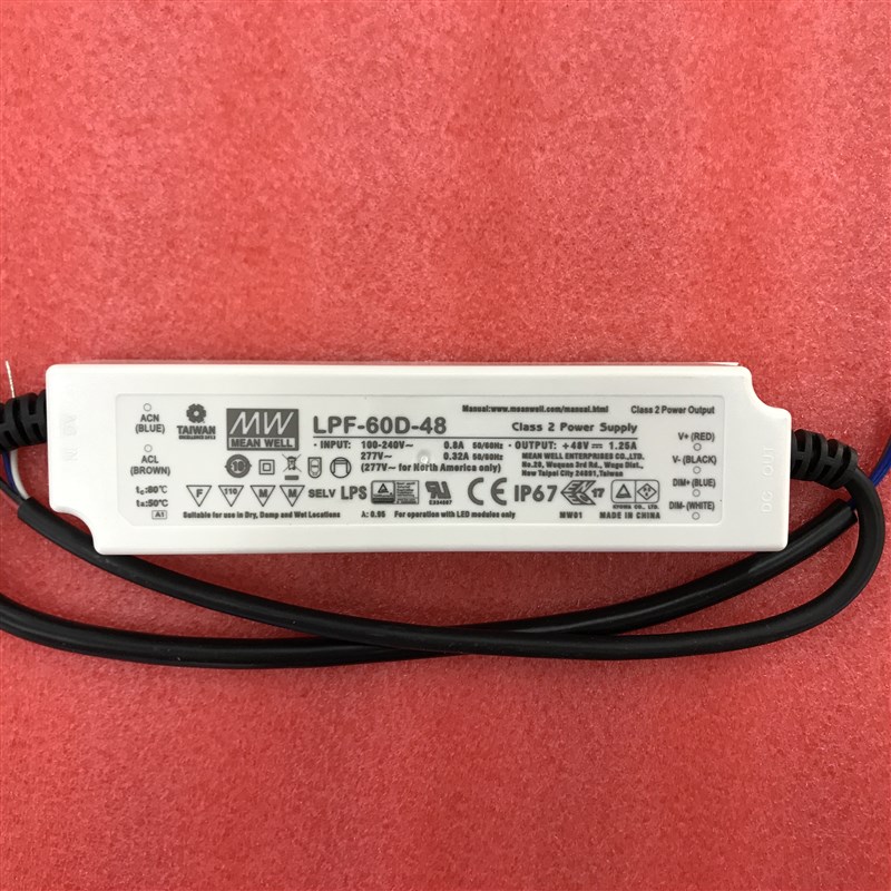 LPF-60D-54 60W 54V1.12A 台湾明纬PFC塑壳IP67防水调光LED电源