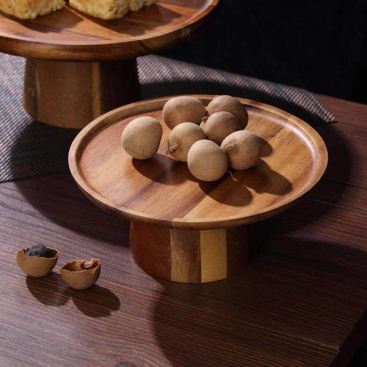 复古实木水果点心脚蛋糕盘木质托盘下午茶摆盘甜品台展示架托盘