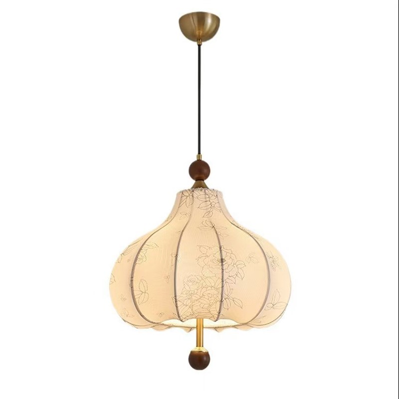 文艺风法式卧室布艺吊灯花纹中古餐厅吧台南洋实木浪漫房间主灯具