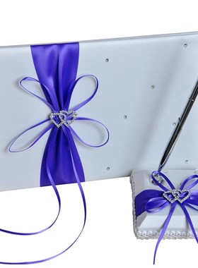 跨境guestbook登记留言簿 双心水钻签到本+ 笔座(含笔)两件套