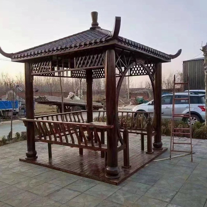 户外组装四角仿古凉亭现代庭院碳化家用六角中式亭子公园木屋别墅
