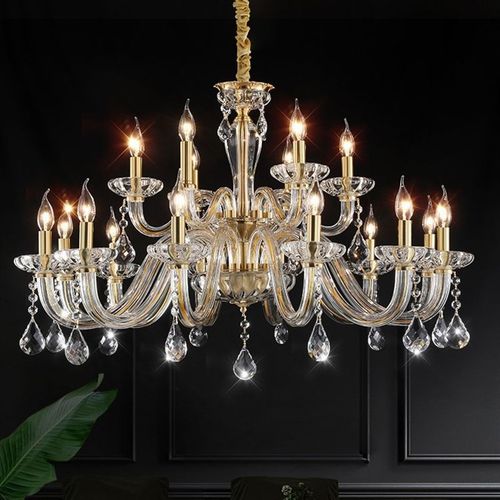 全铜水晶吊灯欧式客厅灯现代简约餐厅灯新款卧室灯大气轻奢别墅灯