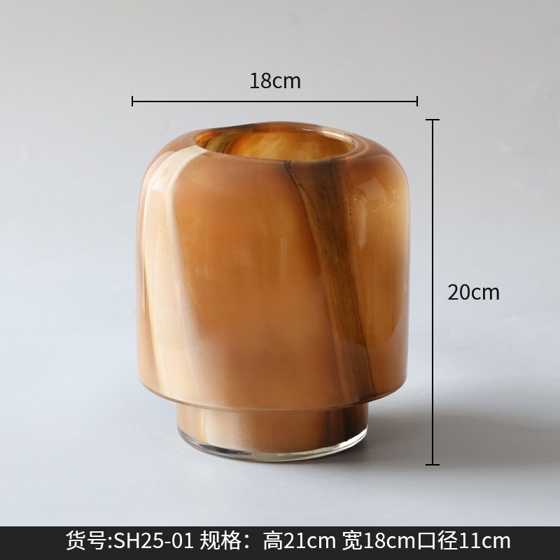 博西家居中古高品质玻璃花瓶 茶棕色轻奢桌面水养插花装饰花器批