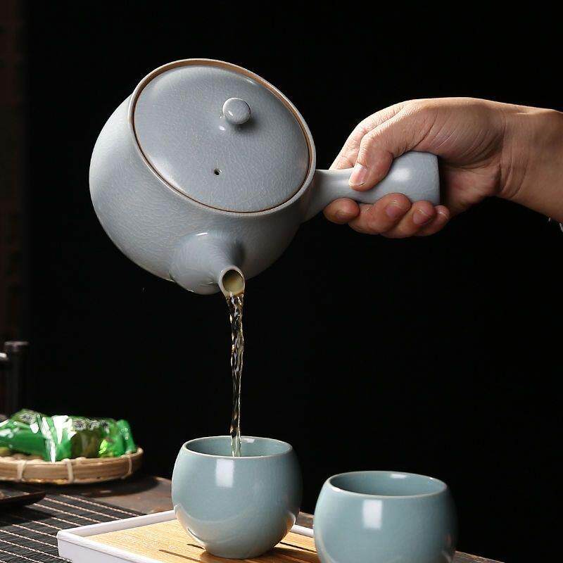 大号600ml汝窑茶壶开片冰裂测把茶壶茶壶罐罐茶冲泡茶器冲茶器