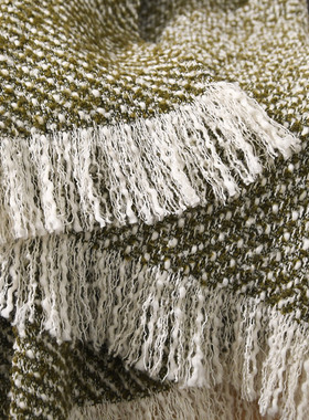 简约现代绿色条纹床尾巾搭毯沙发床搭酒店M民宿售楼部样板房间软