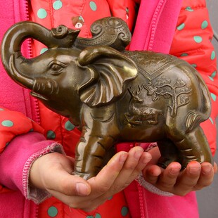 纯铜大象摆f件一对 象吸水象摆件化背后无靠山