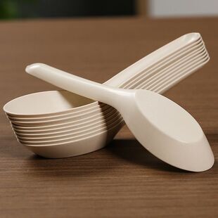 一次性勺子调羹环保外卖快餐打包汤勺稻壳加厚可降解家用聚餐饭店