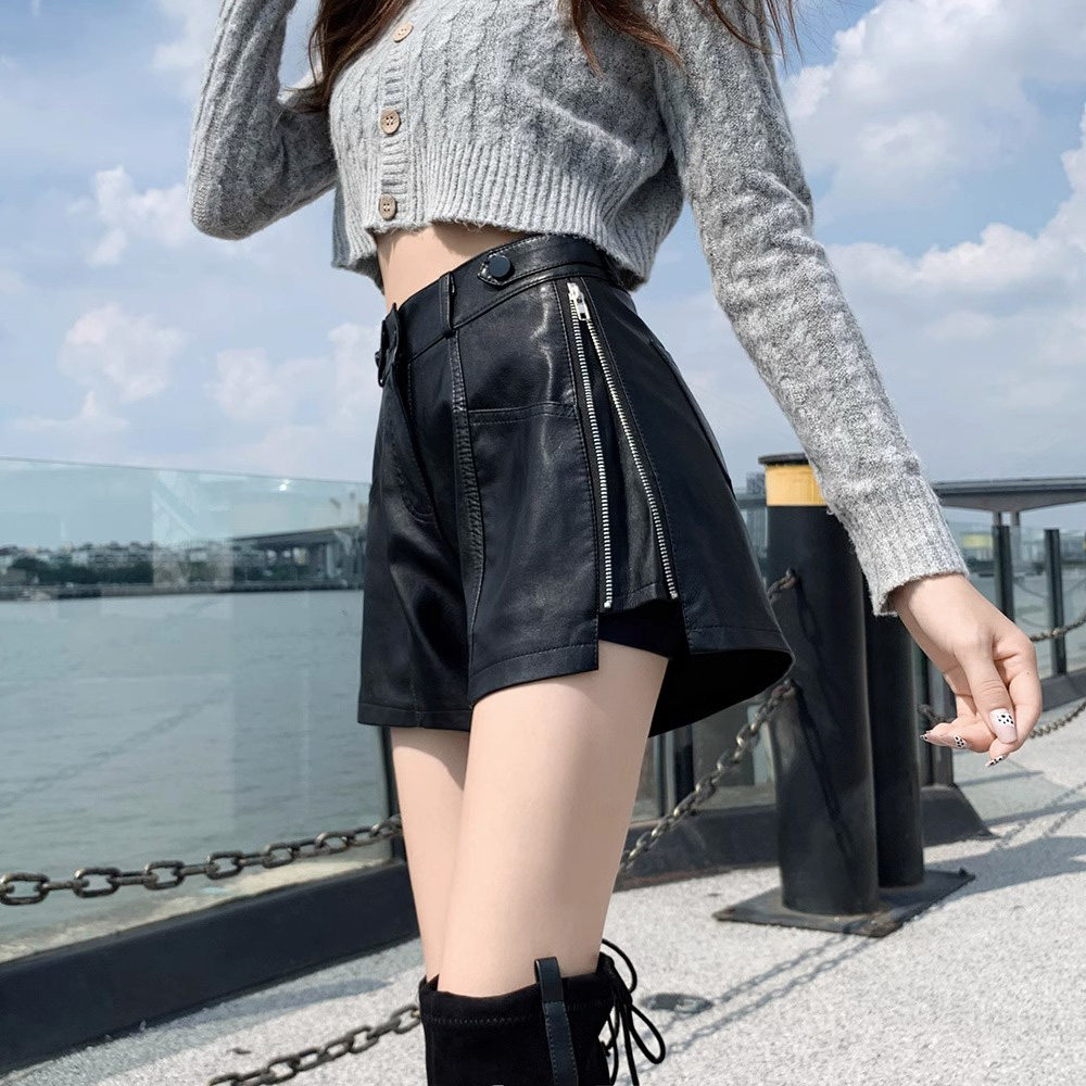 黑色皮短裤女春秋外穿2025新款靴裤高腰显瘦a字小个子休闲阔腿裤