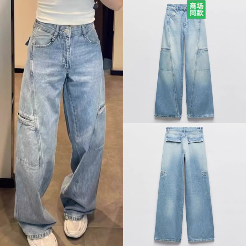 新款女装 中腰宽腿工装款牛仔裤直筒裤  3991028 400