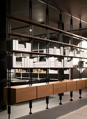 意式铁艺书架落地实木书柜极简书架客厅隔K断架满墙多层展示置物