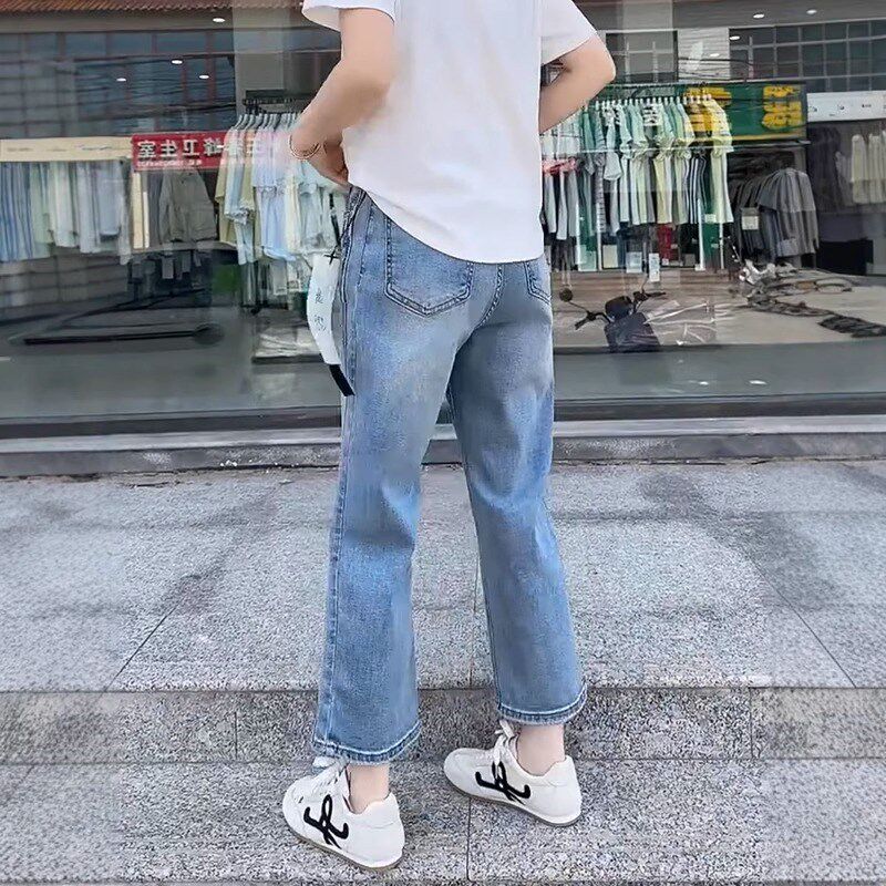 大码女装高腰显瘦遮胯直筒牛仔裤春季新款弹力百搭复古宽松阔腿裤