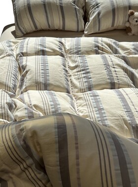 简约日式条纹色织水洗棉提花床上四件套1.L5m1.8床单被套公寓