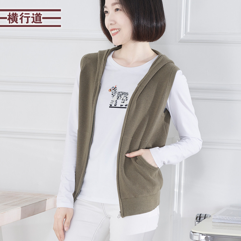 连帽拉链针织马甲纯色宽松外穿韩版中年妈妈装2024新款秋装女外套