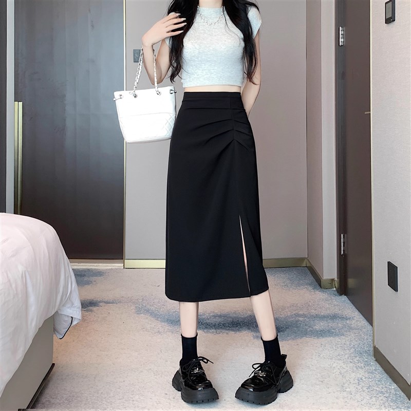 半身裙2025新款女春夏大码开叉中长裙胖mm显瘦胯大腿粗西装a字裙