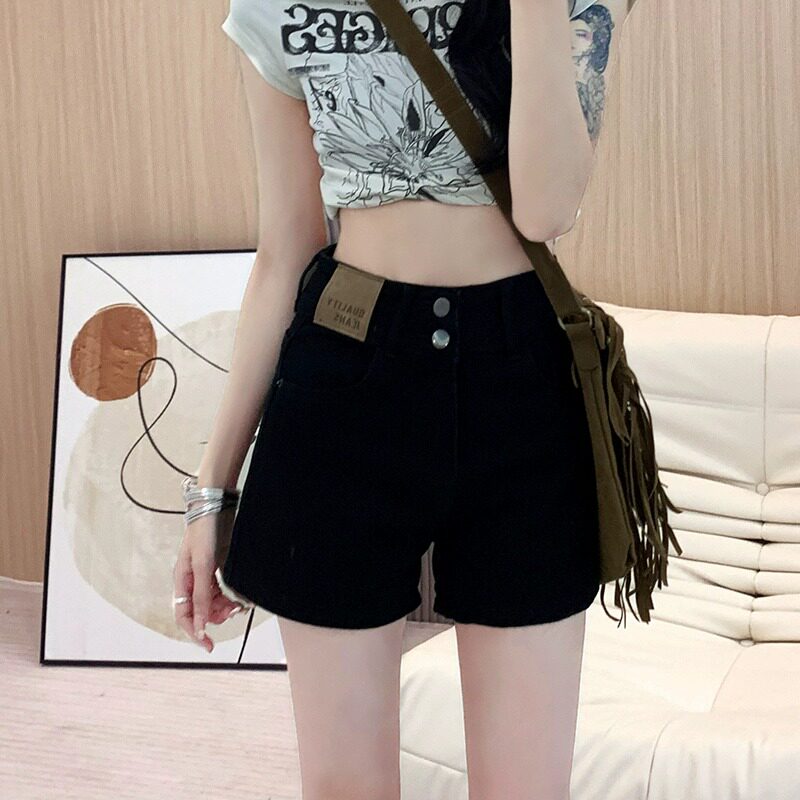 黑色高腰牛仔短裤女小个子2024夏季新款修身显瘦a字直筒辣妹热裤
