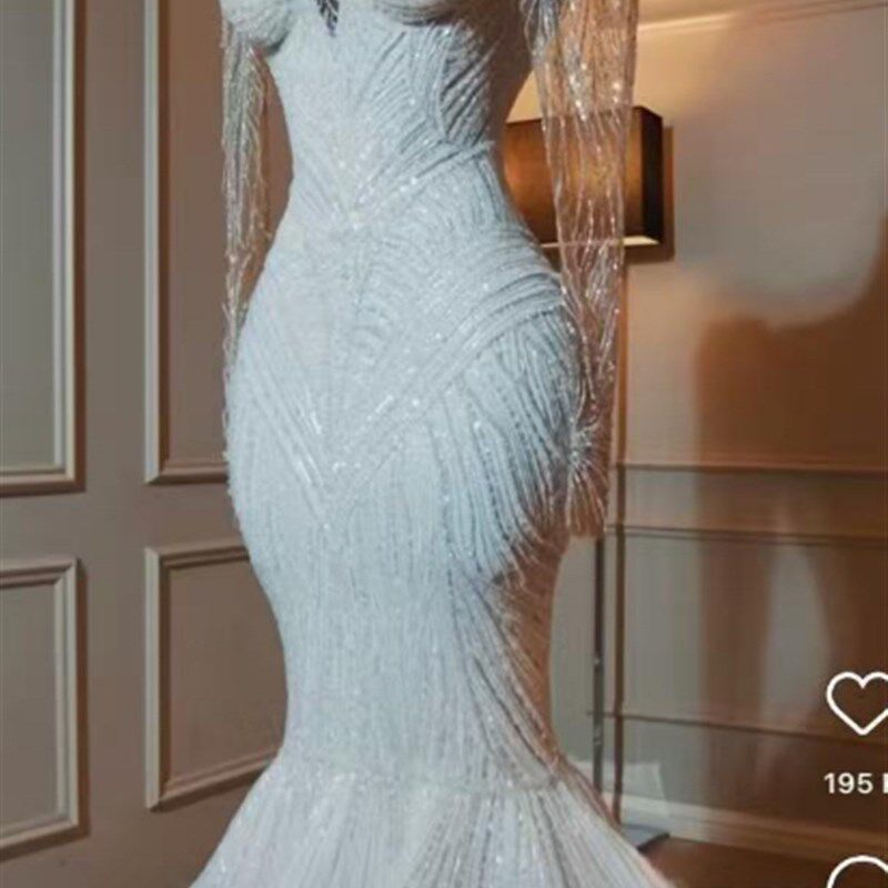 新款婚纱高定重工水晶显瘦显简约超仙梦幻鱼尾拖尾婚礼出门纱