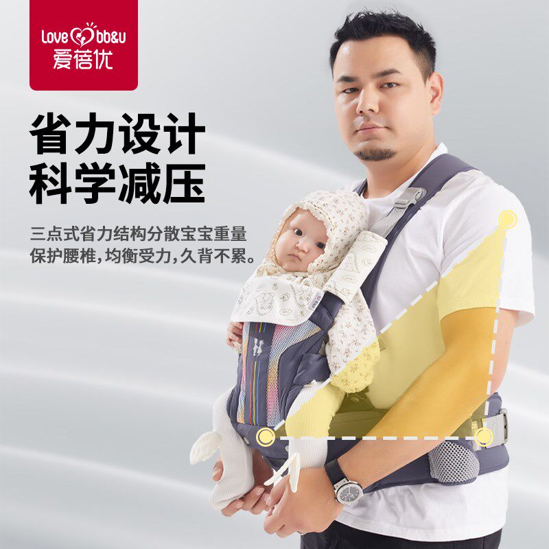 爱蓓优腰凳婴儿轻便四季多t功能抱娃神器背带前抱式宝宝小月龄背