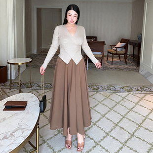 咖色伞裙宽松A字裙高腰遮胯遮肉显瘦胖mm大码 半身裙设计感中长款