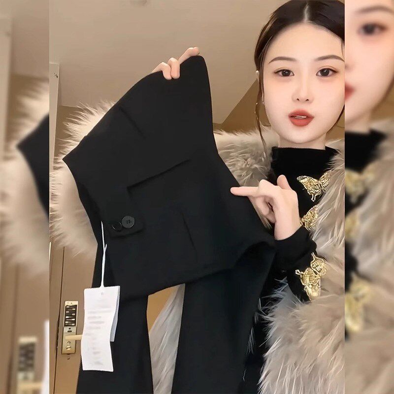 黑色高腰西装裤女春季新款修身显瘦加长超模裤微喇裤休闲拖地裤子